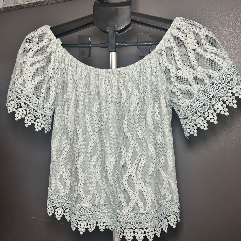 Daytrip Sky Blue Lace Off-Shoulder Blouse